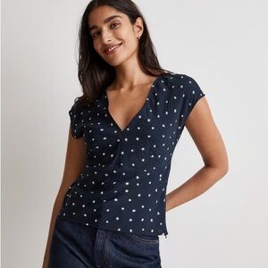 Madewell flower v neck cap sleeve top